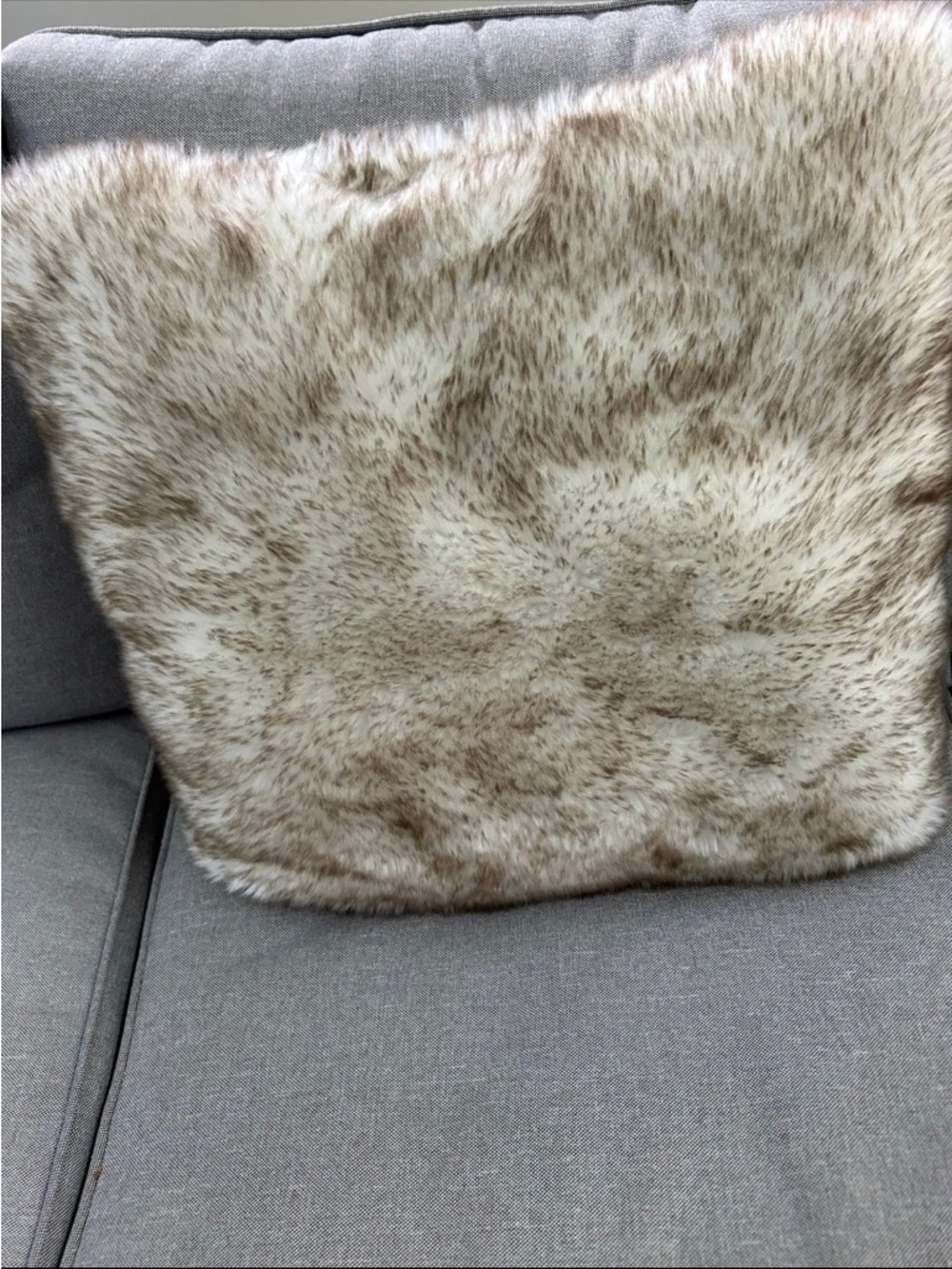 Plush Faux Fur Accent Pillow in Light Brown and Cream